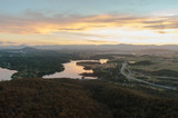 Evening sunset view of Canberra lakes and environs.