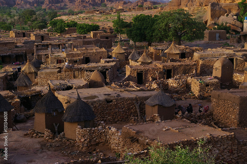 Evening view of Begnimato village in Dogon Country, Bandiagara, Mali - July, 2009 photo