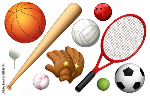 Different types of sport equipments