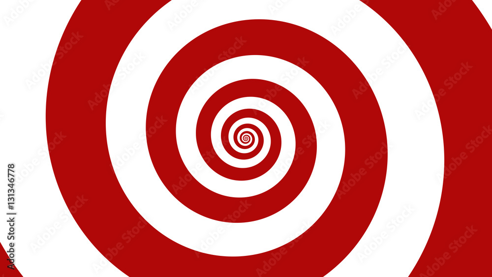 Carnival red & White spiral Optical illusion illustration, abstract background graphics asset, Hypnotising whirlpool effect