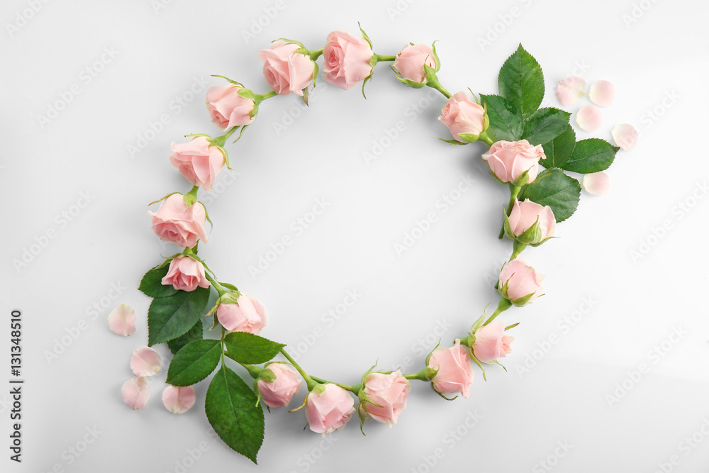 Floral wreath frame on white background