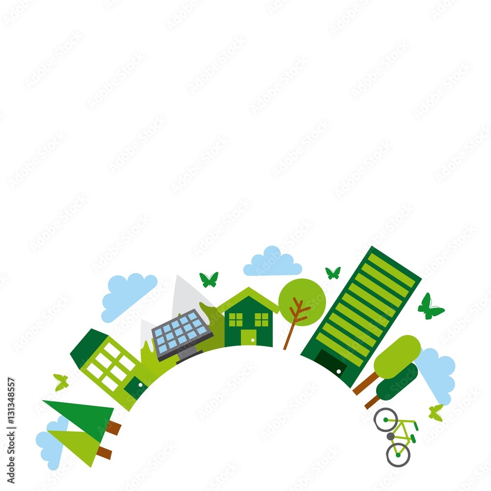 green idea and ecology icons around circle shape over white background. colorful design. vector illustration