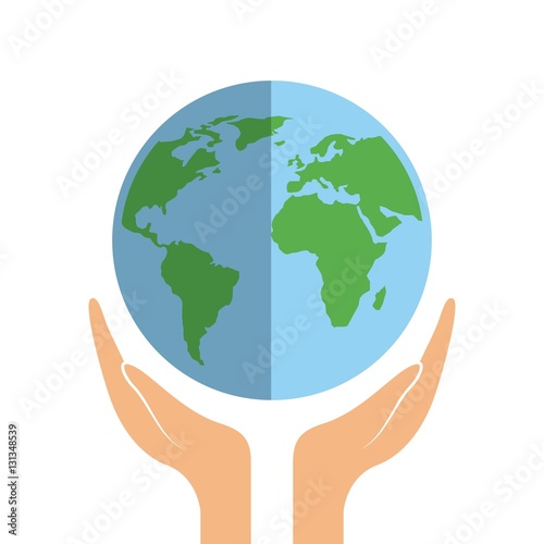 hands with earth planet icon over white background. colorful design. vector illustration