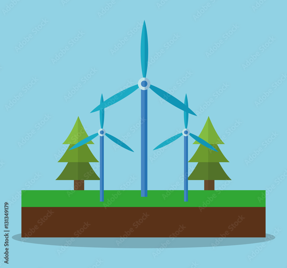 Wind mill and pine tree icon. Ecology renewable and conservation theme. Colorful design. Vector illustration