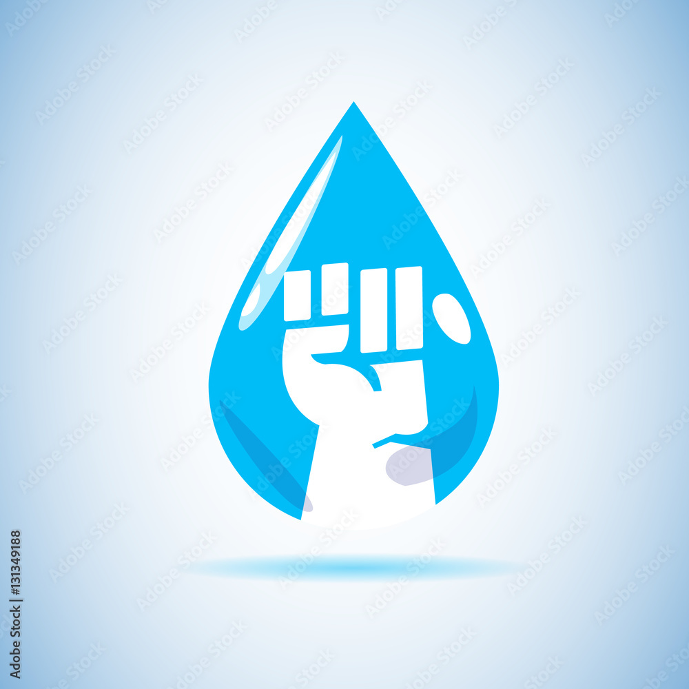 fist hand inside water drop. save water concept - vector fist hand inside water drop. save water concept - vector