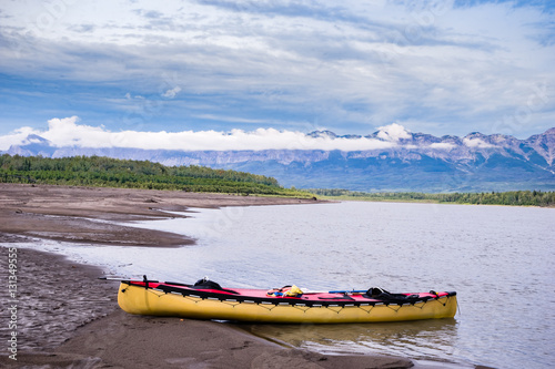 Canoeing Liard river downstream of Nahanni Butte village photo