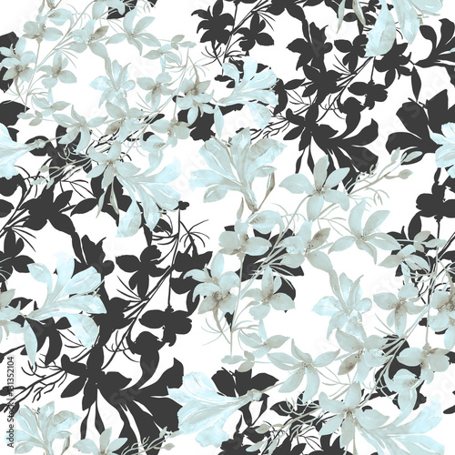 Seamless Pattern of wild flowers, watercolor image on a colored background