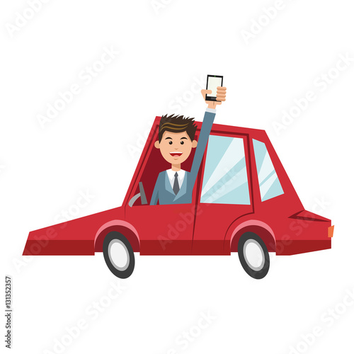 Man car and smartphone icon. Travel navigation route and technology theme. Isolated design. Vector illustration © Jemastock