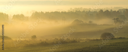 misty and sunny morning in the countryside