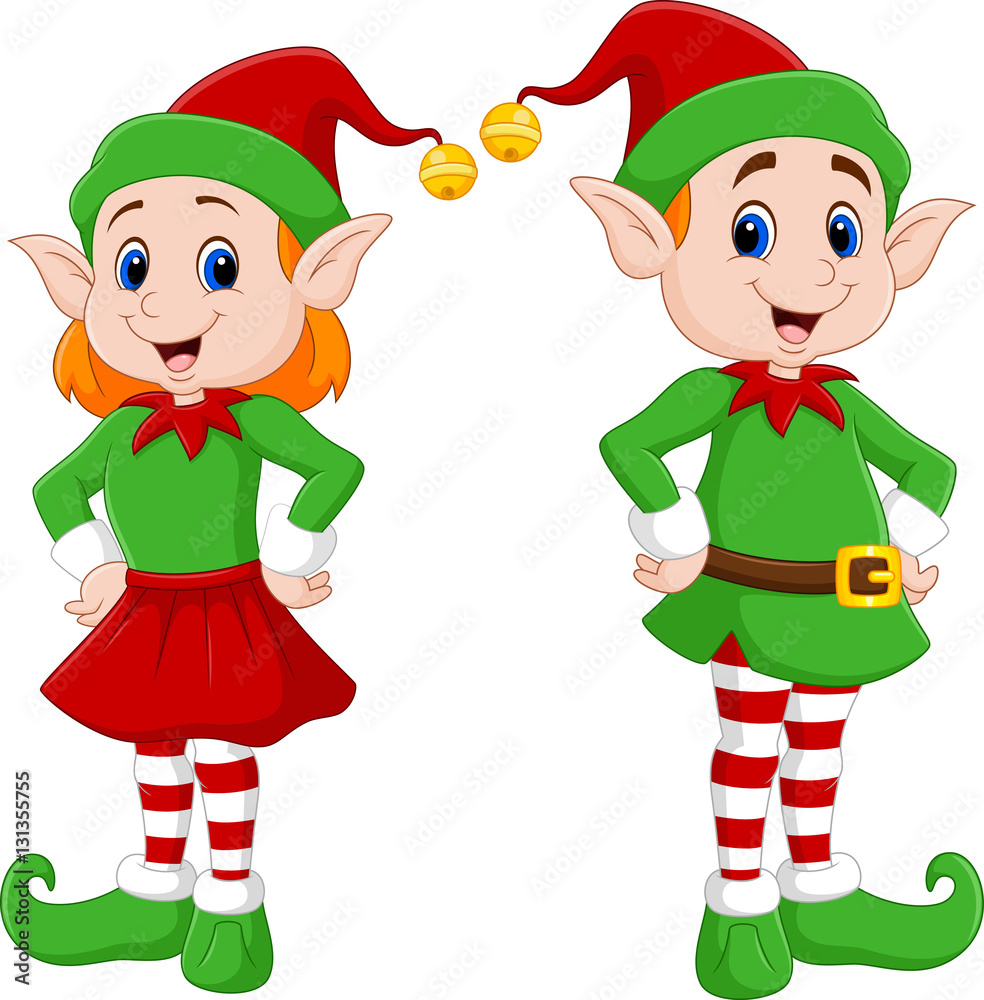 Cartoon of a happy Christmas elf couple Cartoon of a happy Christmas elf couple