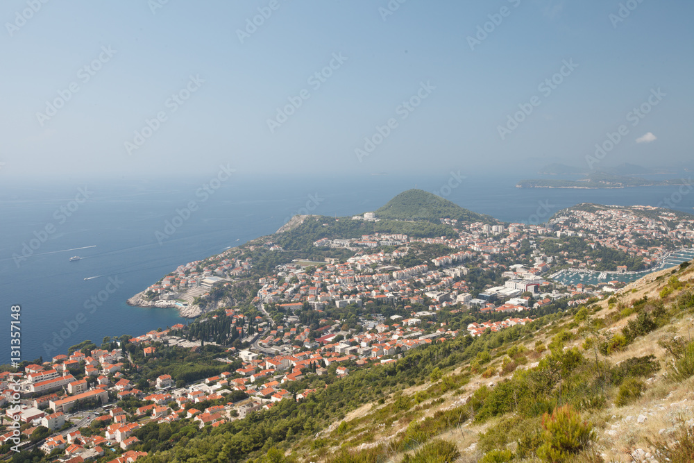The view from the mountains to the city of Dubrovnik. Croatia