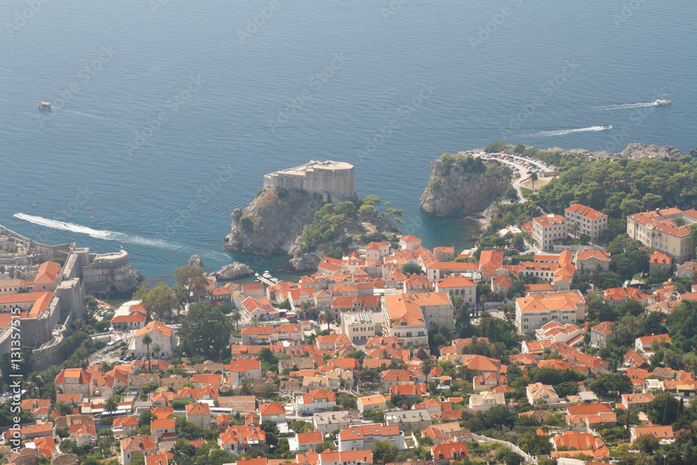 Top view of the beautiful city of Dubrovnik and the Adriatic coast