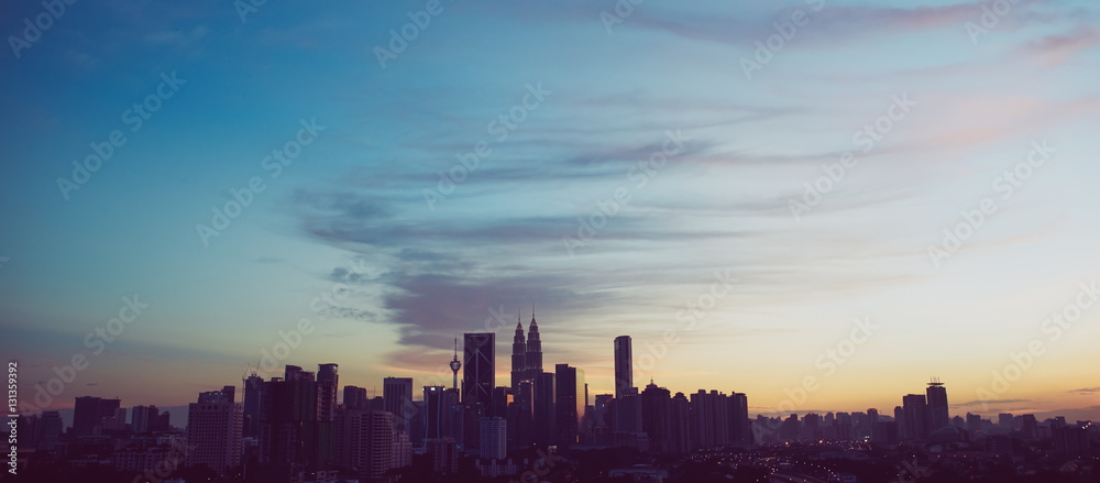 City skyline silhouette Kuala Lumpur