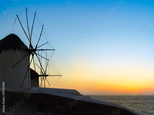 Windmills in Chora village in Mykonos, a popular island landmark