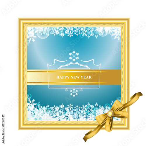 vector of golden picture frame with happy new year card on white background