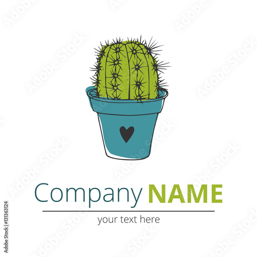 Cactus logo. Cactus isolated on white background. Vector illustration. Pot Cactus logo. Cactus icon. Vector cactus pot with heart. Cartoon cactus Illustration. Green Cactus