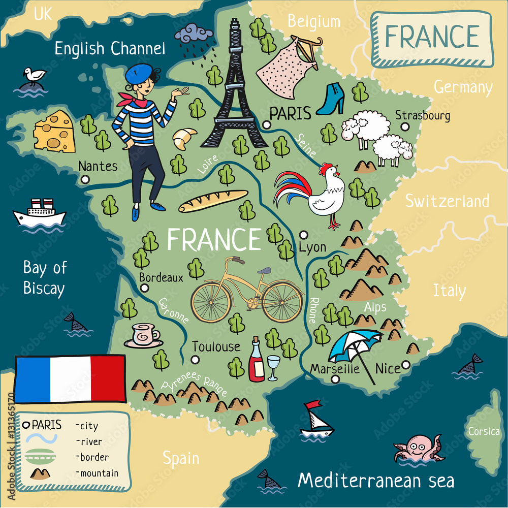 cartoon map of france
