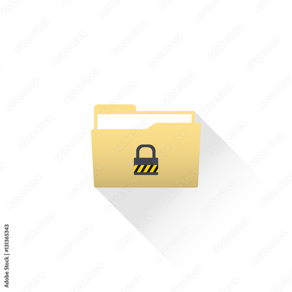 Data protected computer folder icon with files and lock (key). Data protected computer folder icon with files and lock (key).