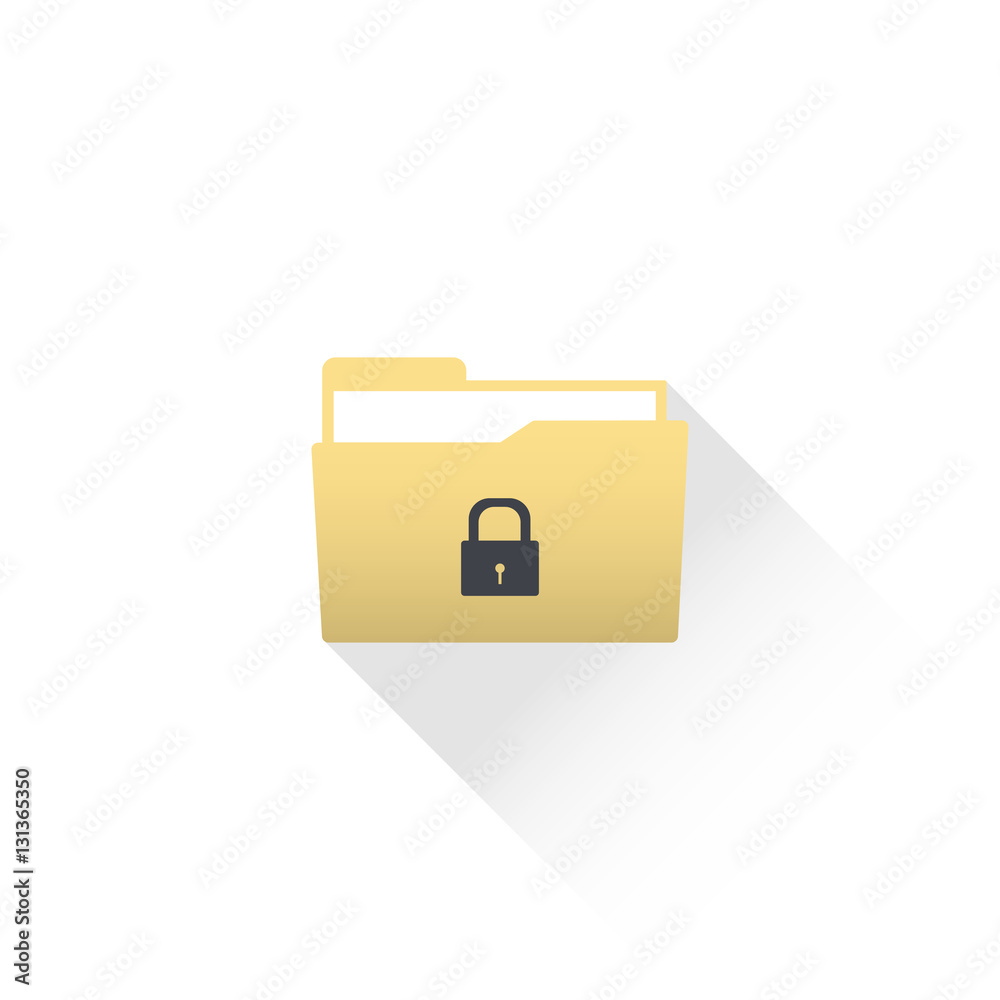Data protected computer folder icon with files and lock (key). Data protected computer folder icon with files and lock (key).