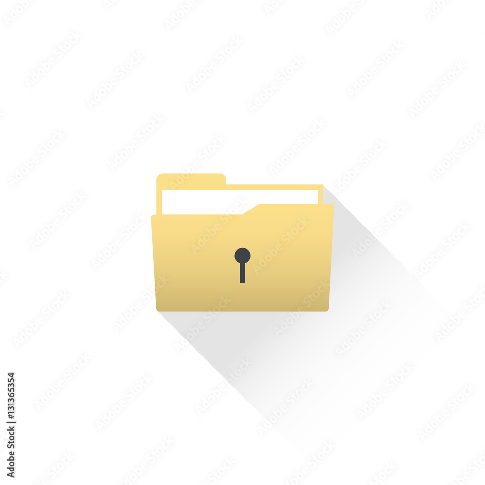 Data protected computer folder icon with files and lock (key). Data protected computer folder icon with files and lock (key).