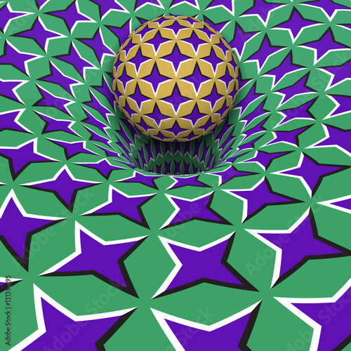 Sphere above purple stars hole. Optical motion illusion illustration.