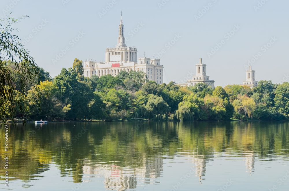 View from Herastrau Park of House of the Free Press - Casa Presei Libere
