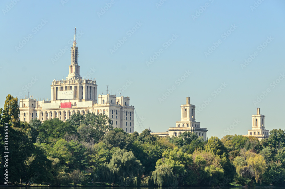 View from Herastrau Park of House of the Free Press - Casa Presei Libere