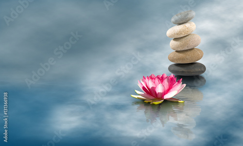 Image of stones and lotus flower on the water close-up