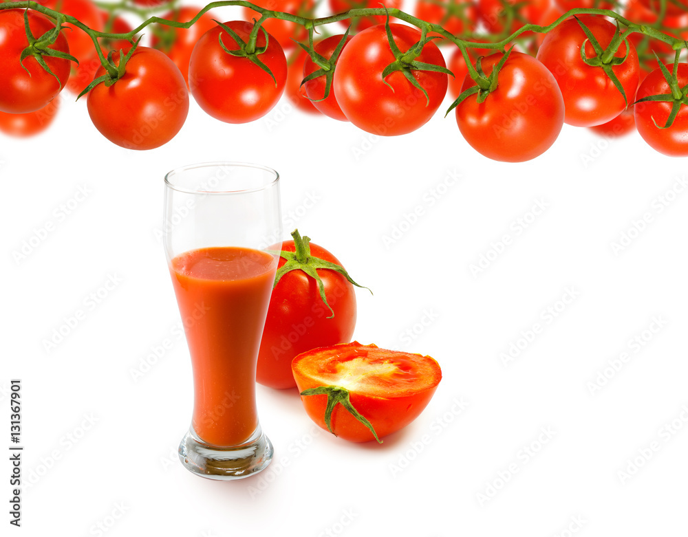 Isolated image of glass with tomato juice and tomatoes. Isolated image of glass with tomato juice and tomatoes.