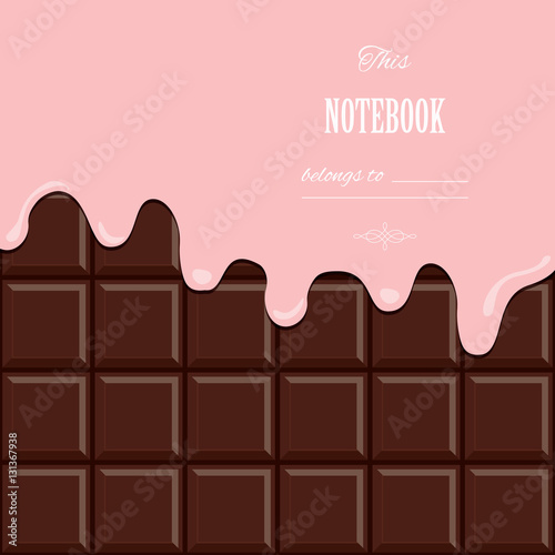 Pink cream melted on chocolate bar background. Cute design with sample text.