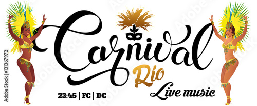 Brazilian samba dancer. Vector beautiful carnival girl wearing a festival costume is dancing.