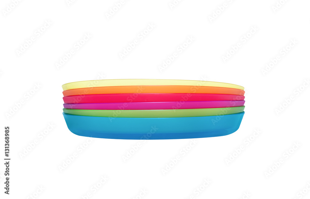 Bright plastic disposable tableware isolated on white Bright plastic disposable tableware isolated on white