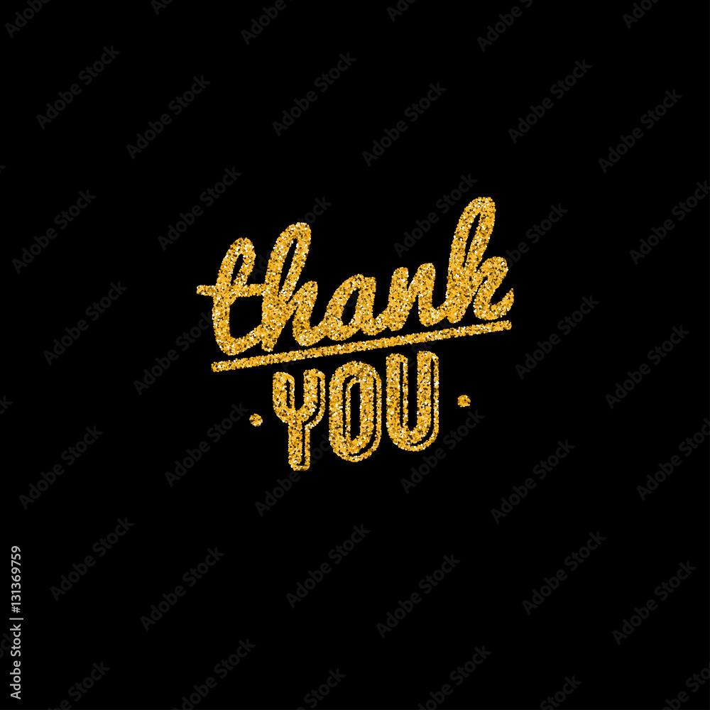 Thank you golden lettering design with glitter pieces. Stock Vector