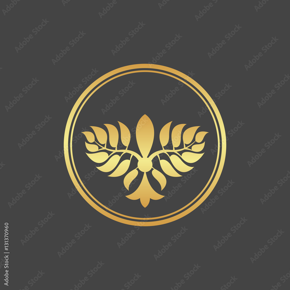 Abstract gold foliate element. Deciduous ornament. 