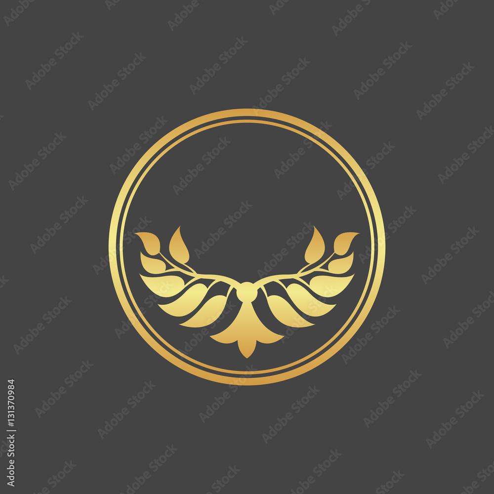 Abstract gold foliate element. Deciduous ornament. Abstract gold foliate element. Deciduous ornament.