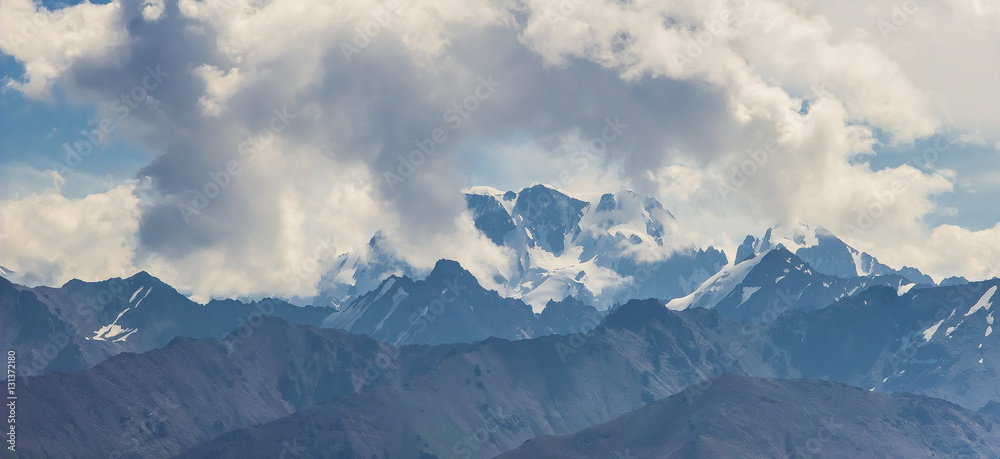 Panoramic view of the peak of Talgar. Mountain landscape in Kaza