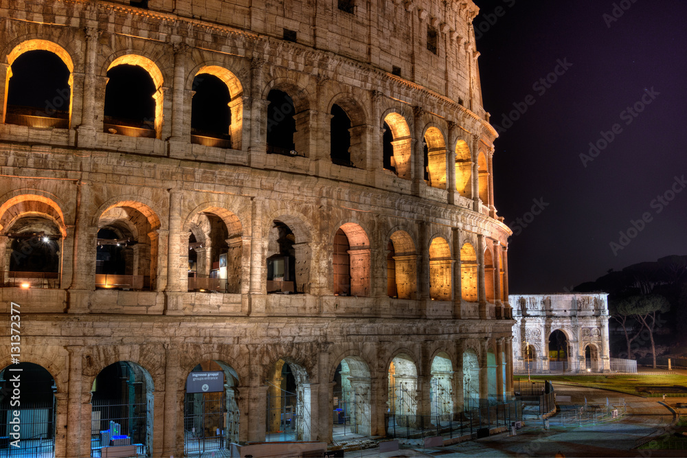 Colosseum and Arch of Constantine at night