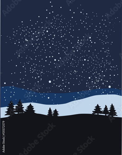 Vector night mountain landscape with stars
