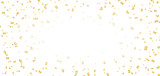 Gold bright confetti on white Christmas background. Golden decoration glitter abstract design of Happy New Year card, greeting, Xmas holiday celebrate banner. Space effect. Vector illustration