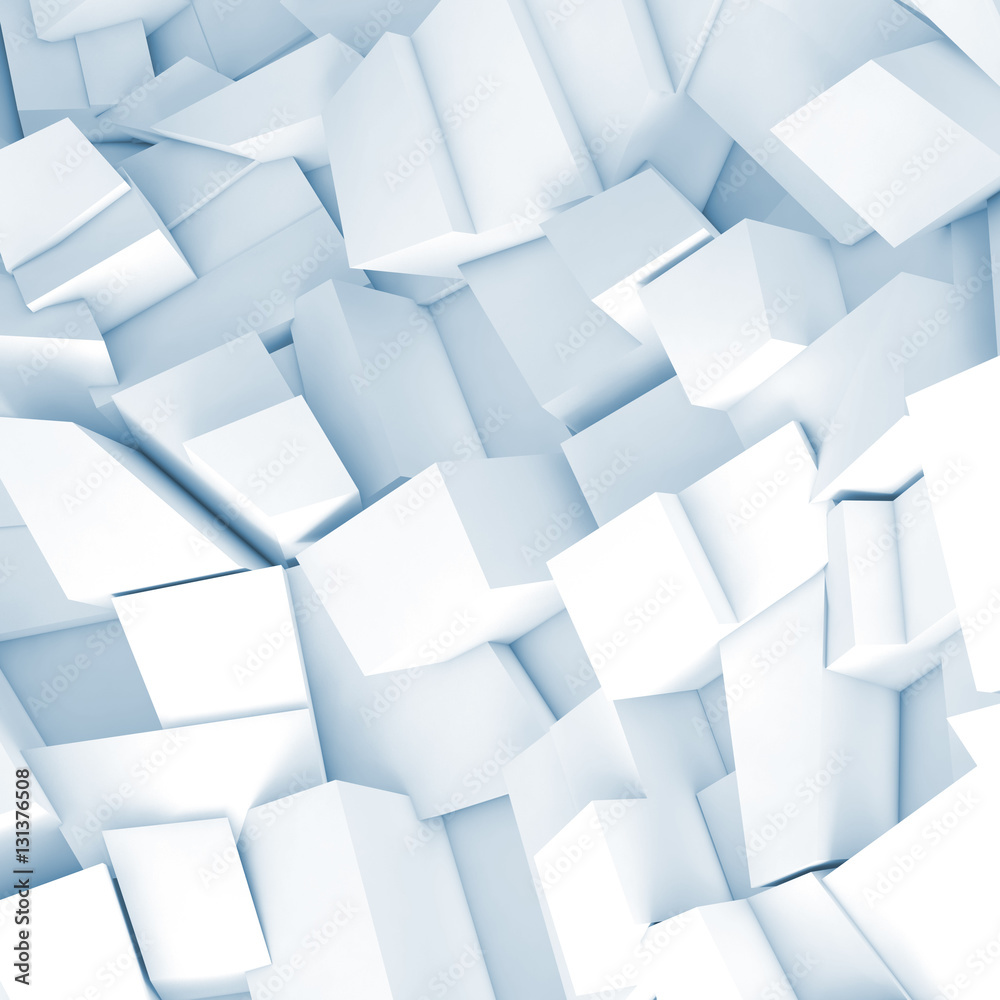White 3d chaotic fragments, render