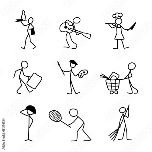 Cartoon icons set of different professions sketch people