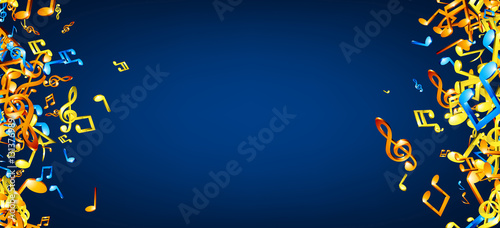 Blue musical background with notes.