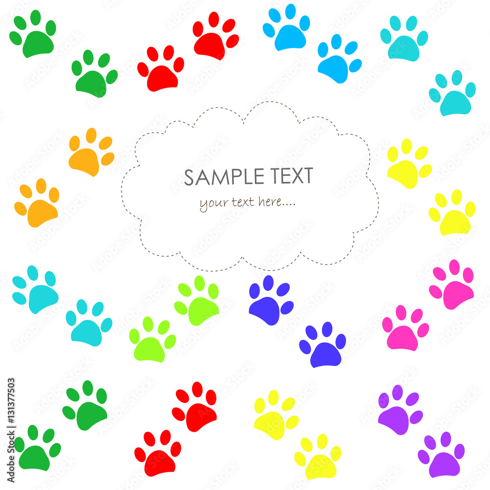 Colorful paw print greeting card 