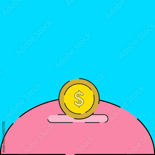 Coin being in piggy bank 