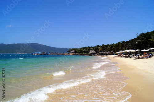 White beach on the island in Vietnam Hot Dam