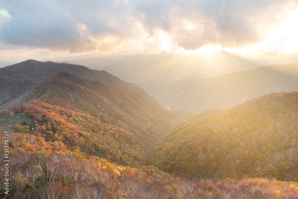 Beautiful sunset in Nikko of autumn