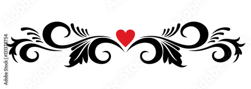 Vintage ornament with a red heart on a white background. Design of cards St. Valentin.