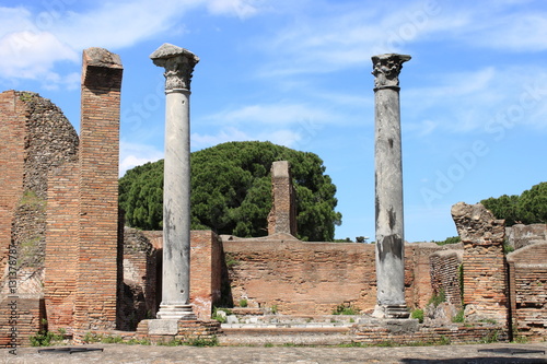 Ruins of a temple in Ostia Antica. Rome, Italy