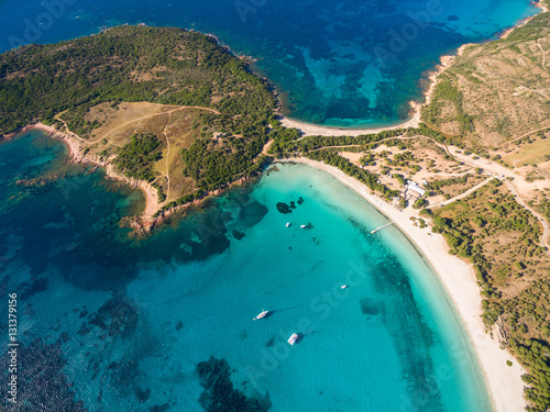 Aerial view of Rondinara beach in Corsica Island in France