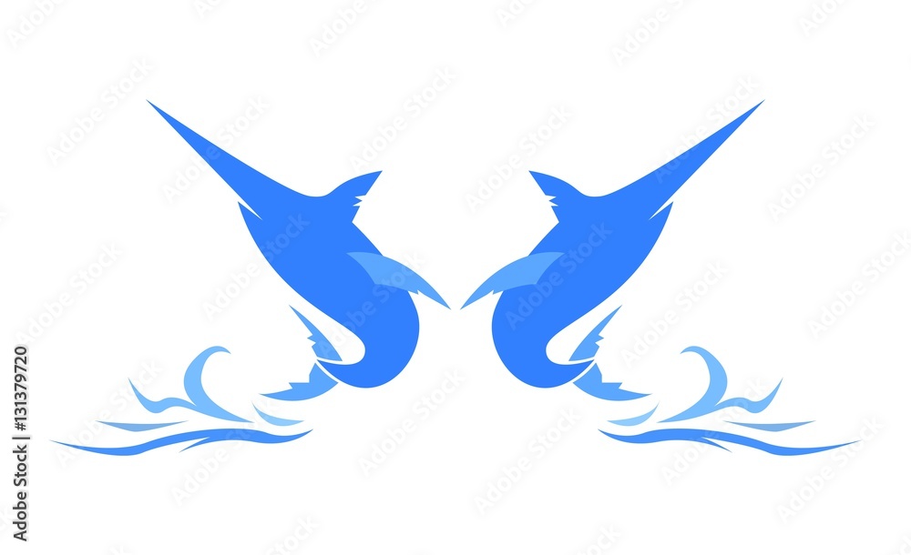 Two Blue Marlin or Swordfish Logo Sihouette. Isolated. Two Blue Marlin or Swordfish Logo Sihouette. Isolated.